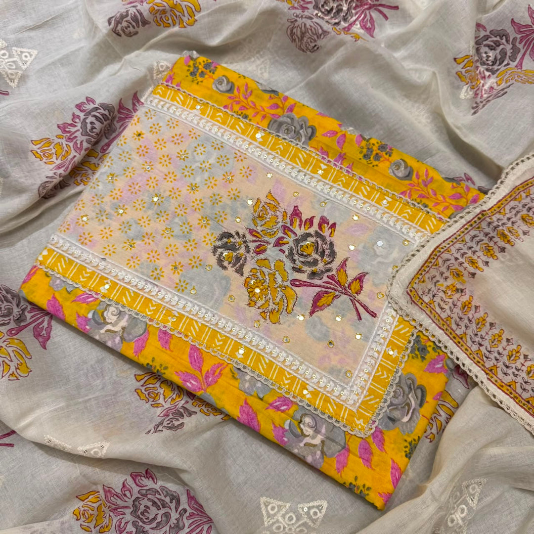 Premium Pure Cotton Printed Hakoba Unstitched Suit Set - DL3766- 04