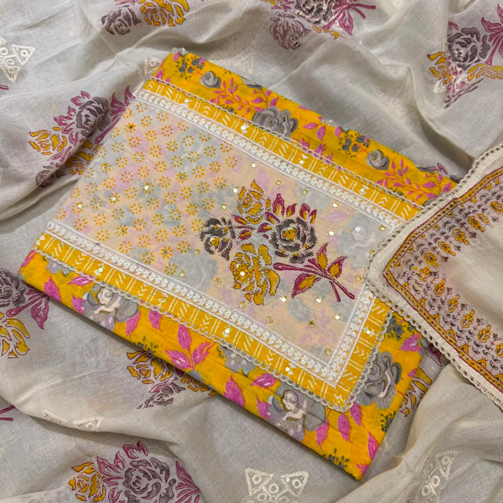 Premium Pure Cotton Printed Hakoba Unstitched Suit Set - DL3766- 04
