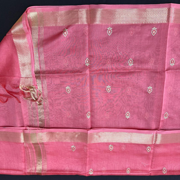 Pure Mal Chanderi Embroidery Unstitched Suit Set- ASJ019-01