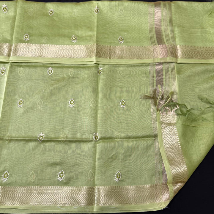Pure Mal Chanderi Embroidery Unstitched Suit Set- ASJ019-02
