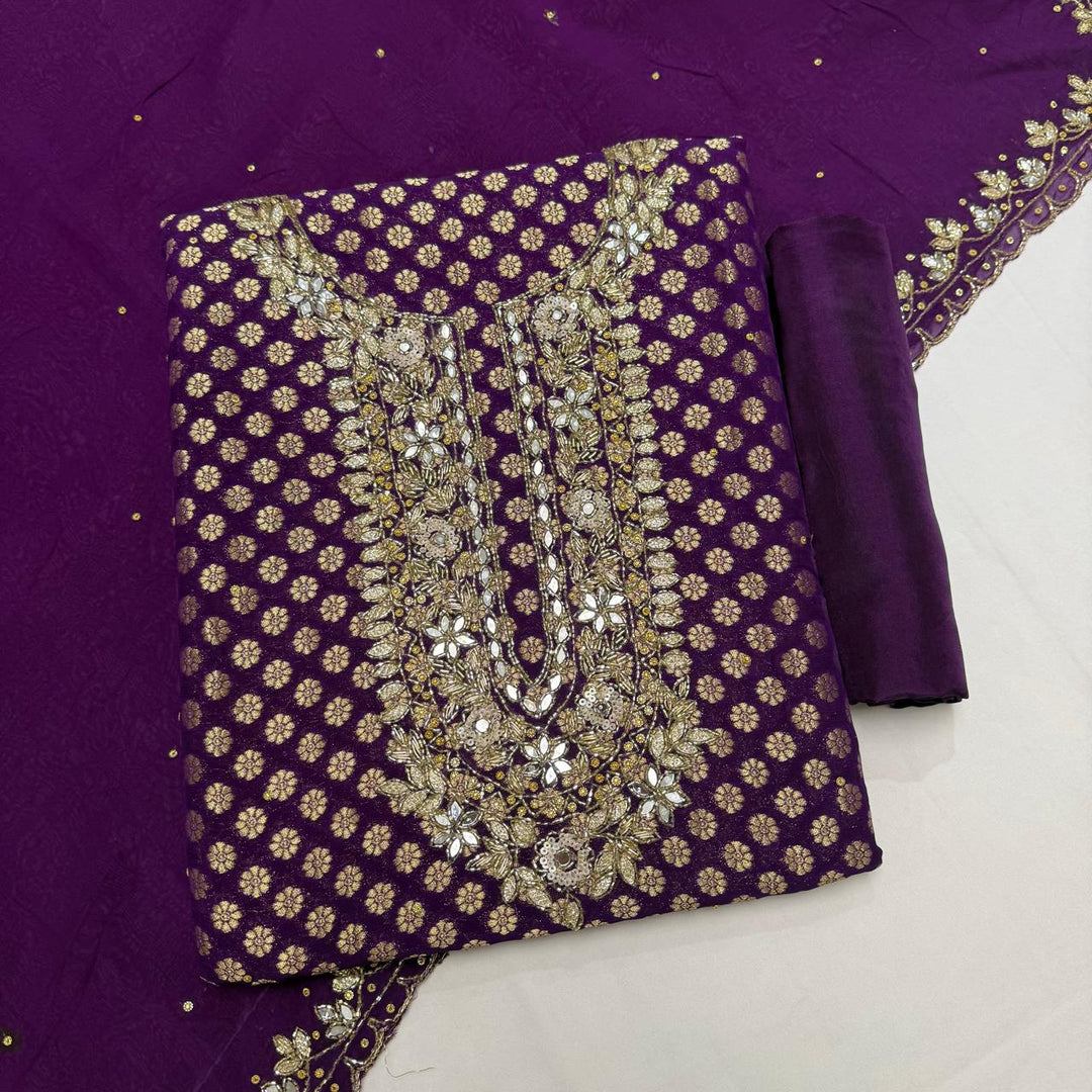 Premium Banarasi Georgette Cutdana Unstitched Suit Set - RK2255-01