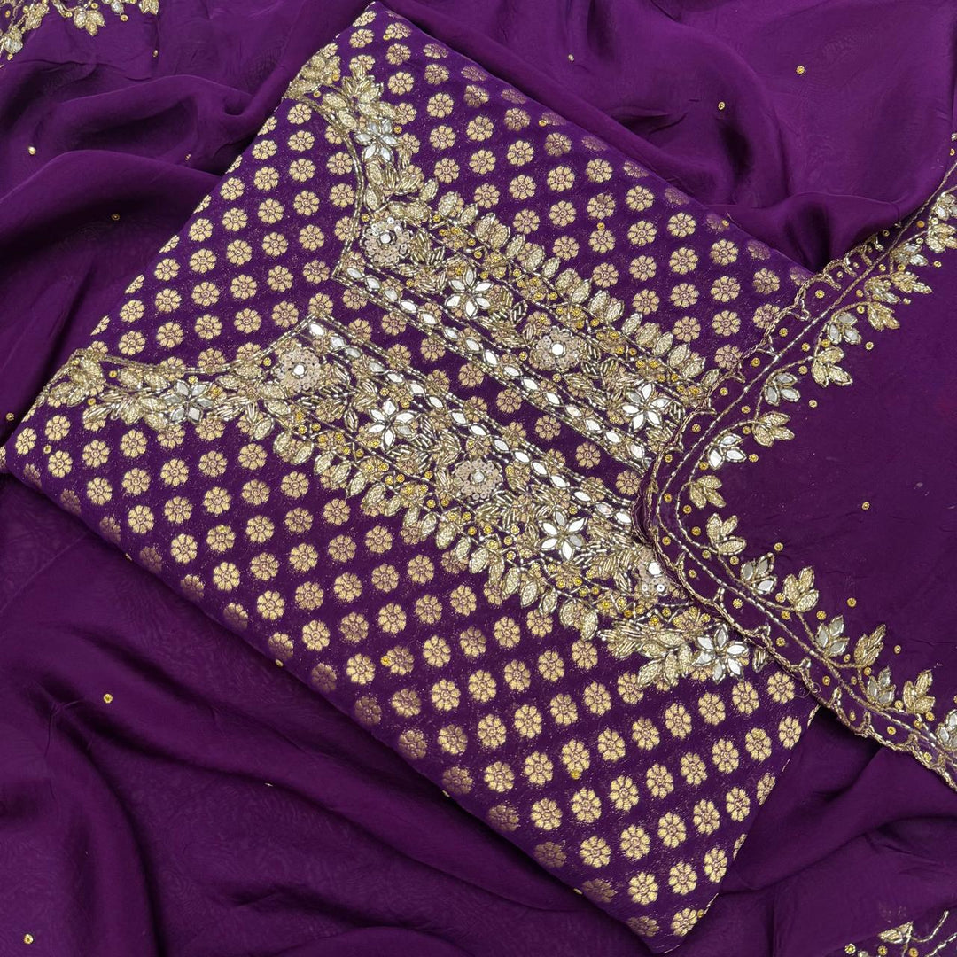 Premium Banarasi Georgette Cutdana Unstitched Suit Set - RK2255-01