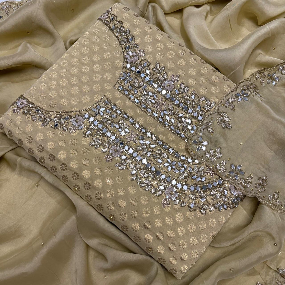 Premium Banarasi Georgette Cutdana Unstitched Suit Set - RK2255-02