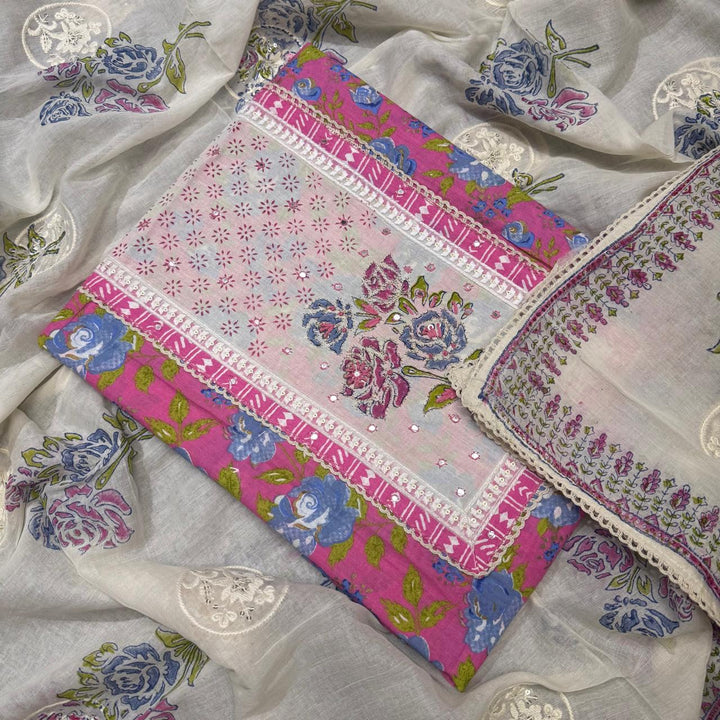 Premium Cotton Jaipuri Patch Work Unstitched Suit Set-DL3766-A
