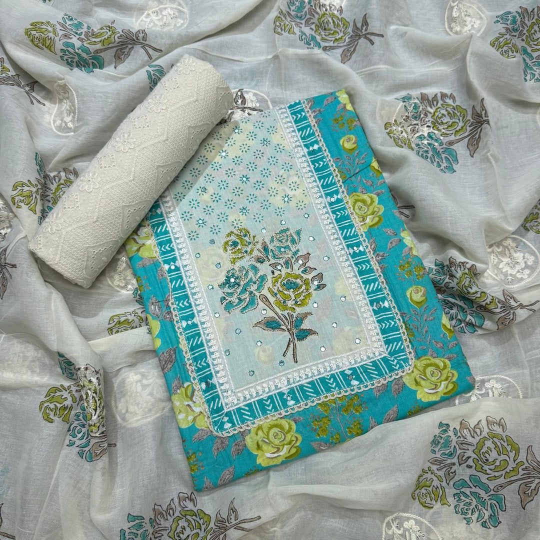 Premium Cotton Jaipuri Patch Work Unstitched Suit Set-DL3766-B
