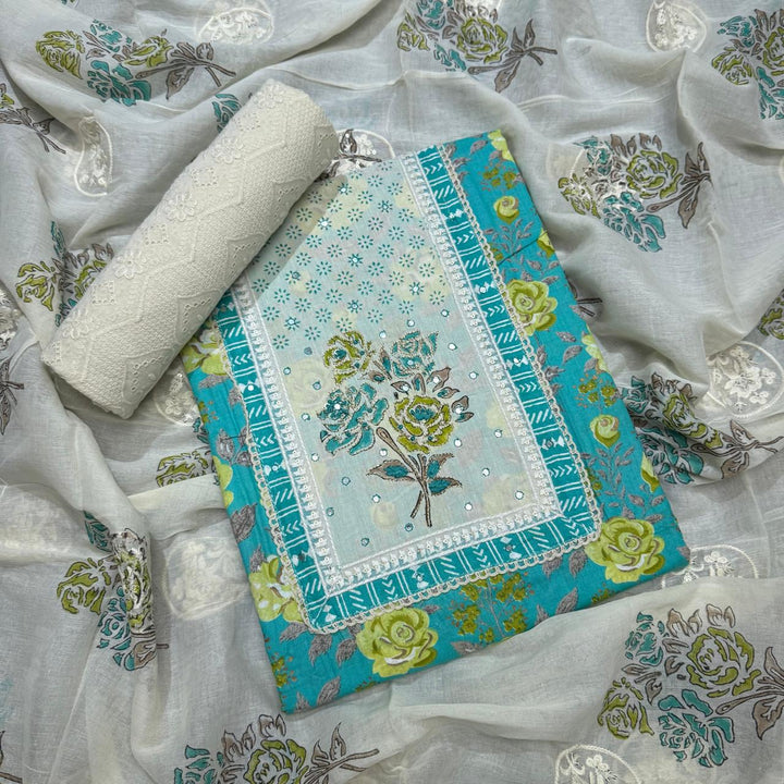 Premium Cotton Jaipuri Patch Work Unstitched Suit Set-DL3766-B