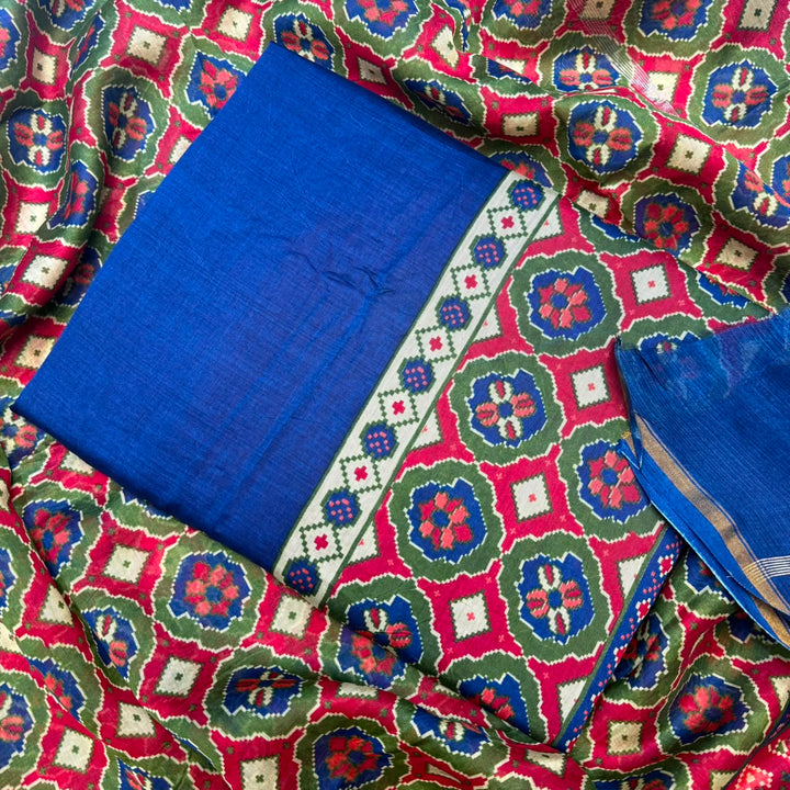 Premium Pure Silk Chanderi Printed Unstitched Suit Set - LV0445-1