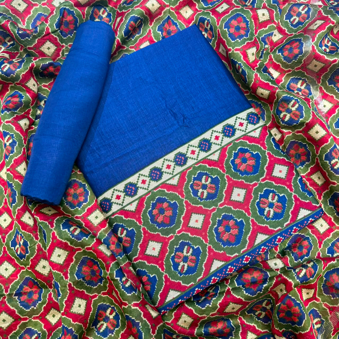 Premium Pure Silk Chanderi Printed Unstitched Suit Set - LV0445-1