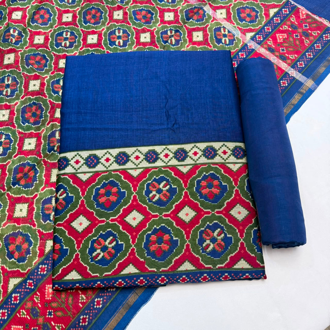 Premium Pure Silk Chanderi Printed Unstitched Suit Set - LV0445-1