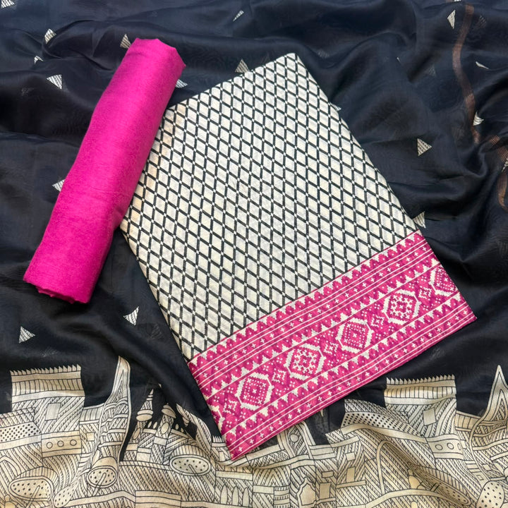 Premium Pure Silk Chanderi Printed Unstitched Suit Set - LV0445-4