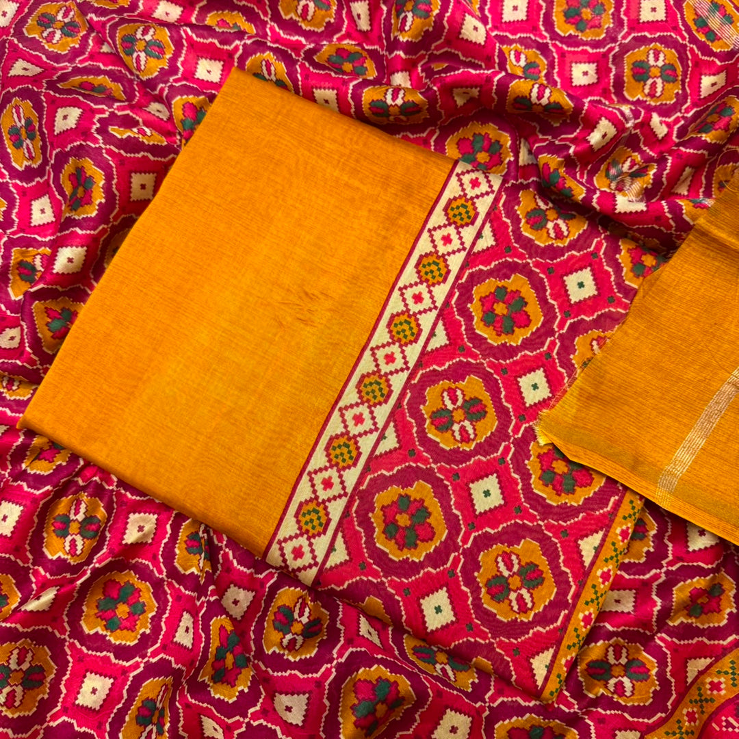 Premium Pure Silk Chanderi Printed Unstitched Suit Set - LV0445-2