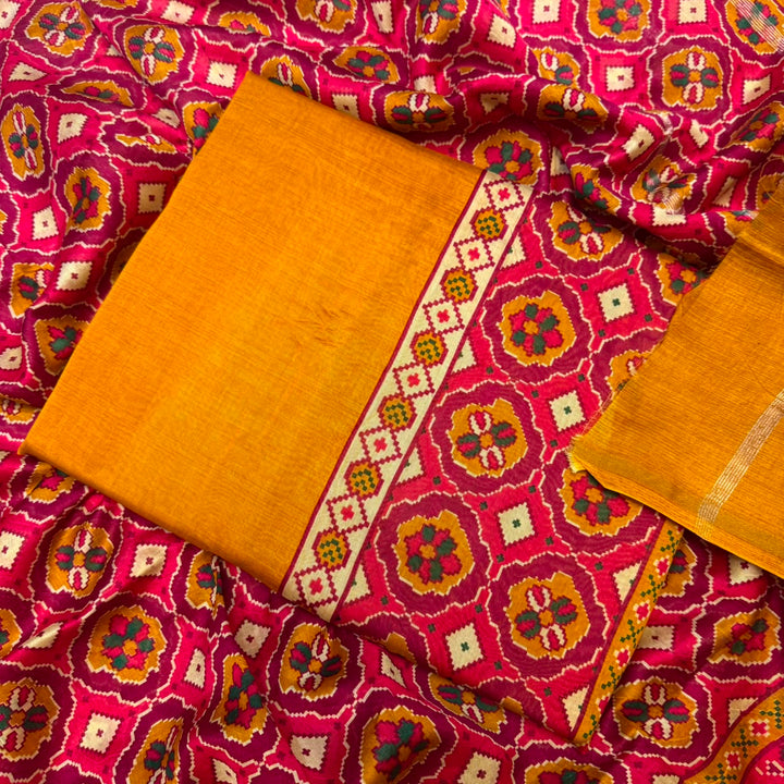 Premium Pure Silk Chanderi Printed Unstitched Suit Set - LV0445-2