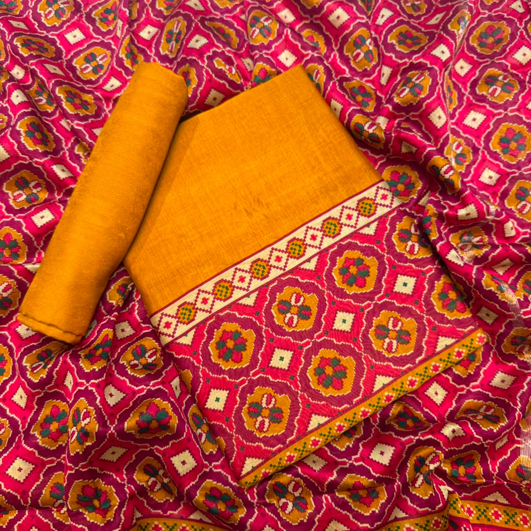 Premium Pure Silk Chanderi Printed Unstitched Suit Set - LV0445-2