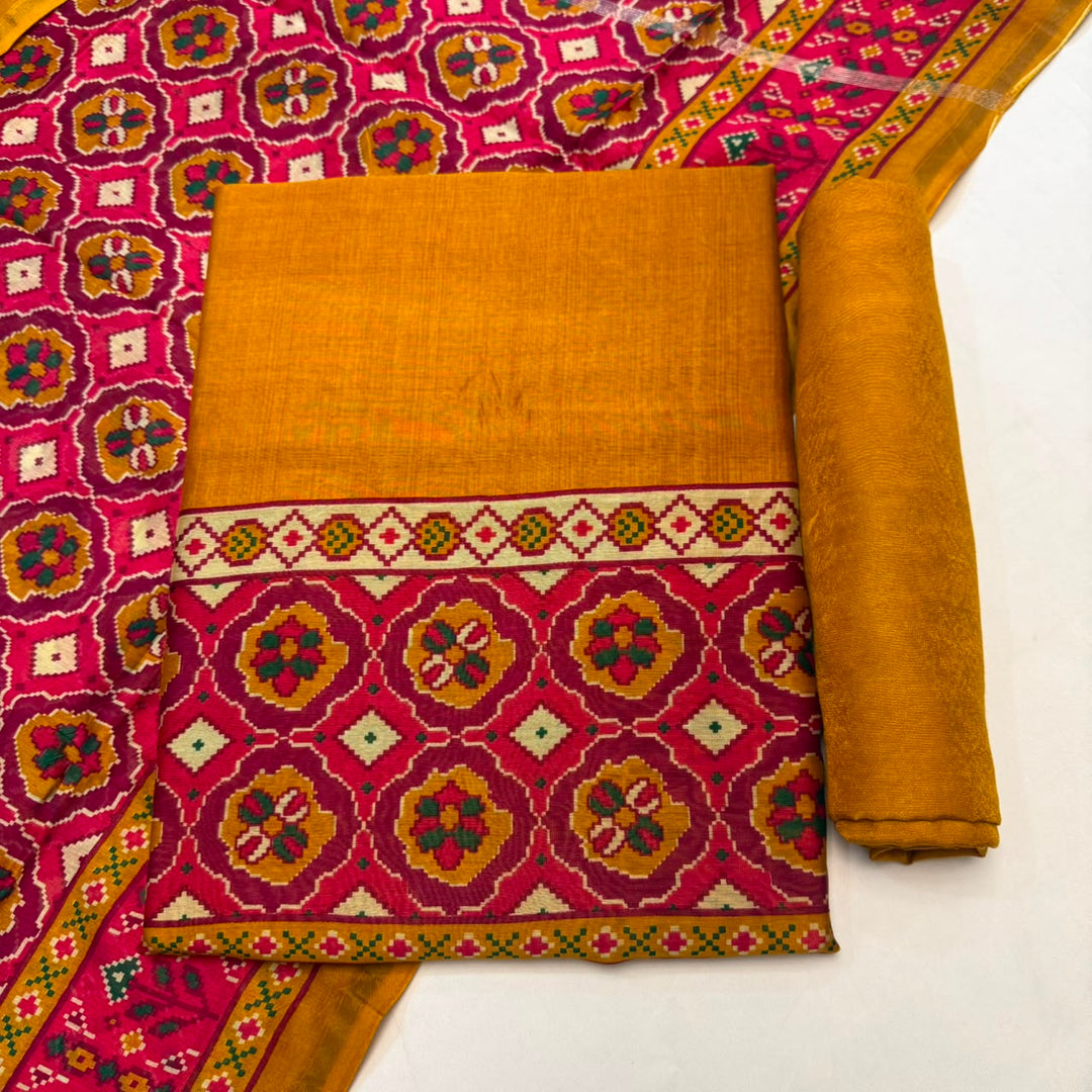 Premium Pure Silk Chanderi Printed Unstitched Suit Set - LV0445-2