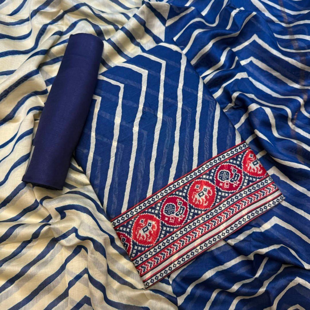 Premium Pure Silk Chanderi Printed Unstitched Suit Set - LV0445-3