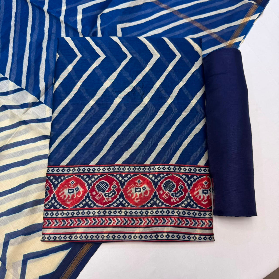 Premium Pure Silk Chanderi Printed Unstitched Suit Set - LV0445-3
