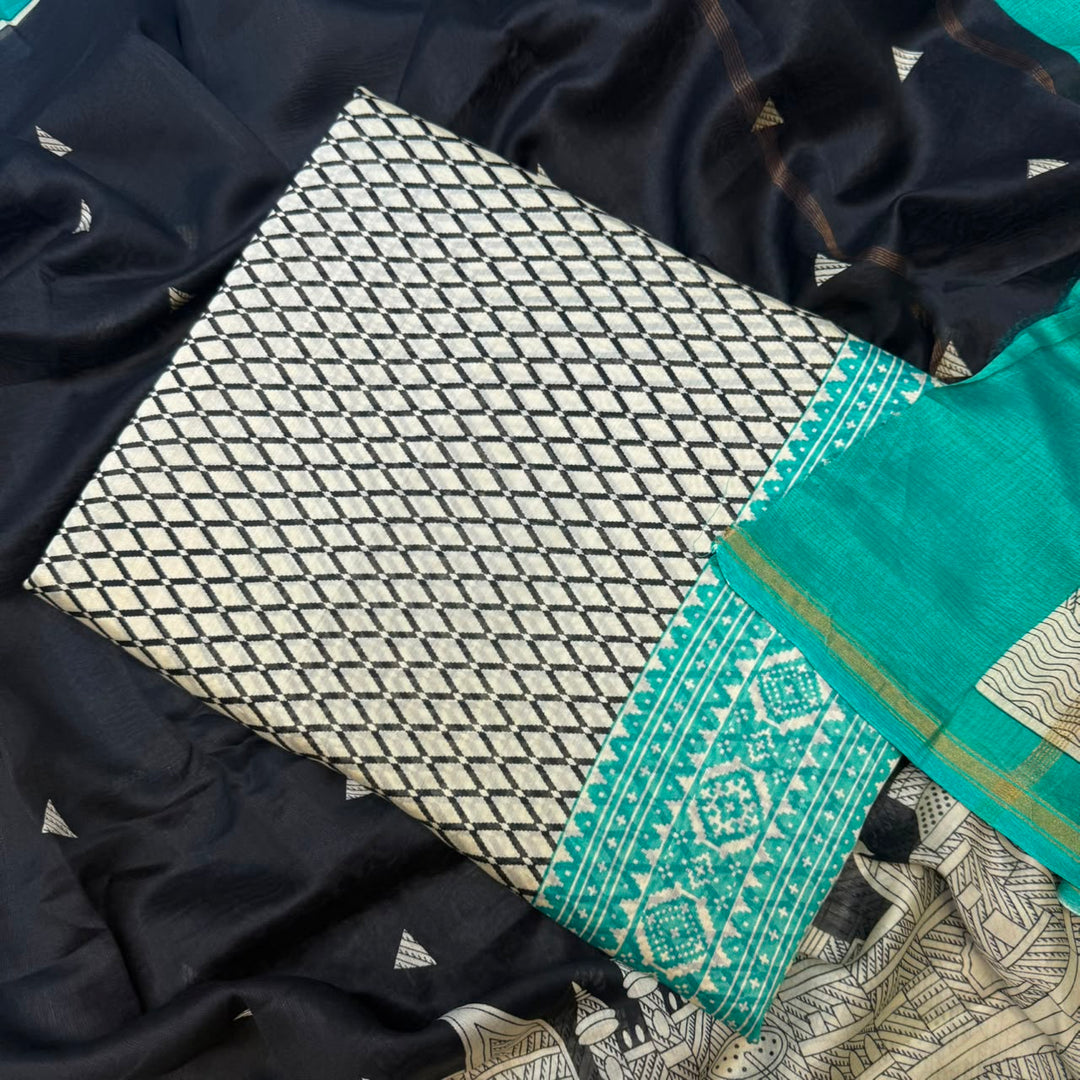 Premium Pure Silk Chanderi Printed Unstitched Suit Set - LV0445-5