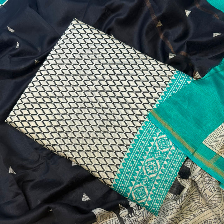 Premium Pure Silk Chanderi Printed Unstitched Suit Set - LV0445-5