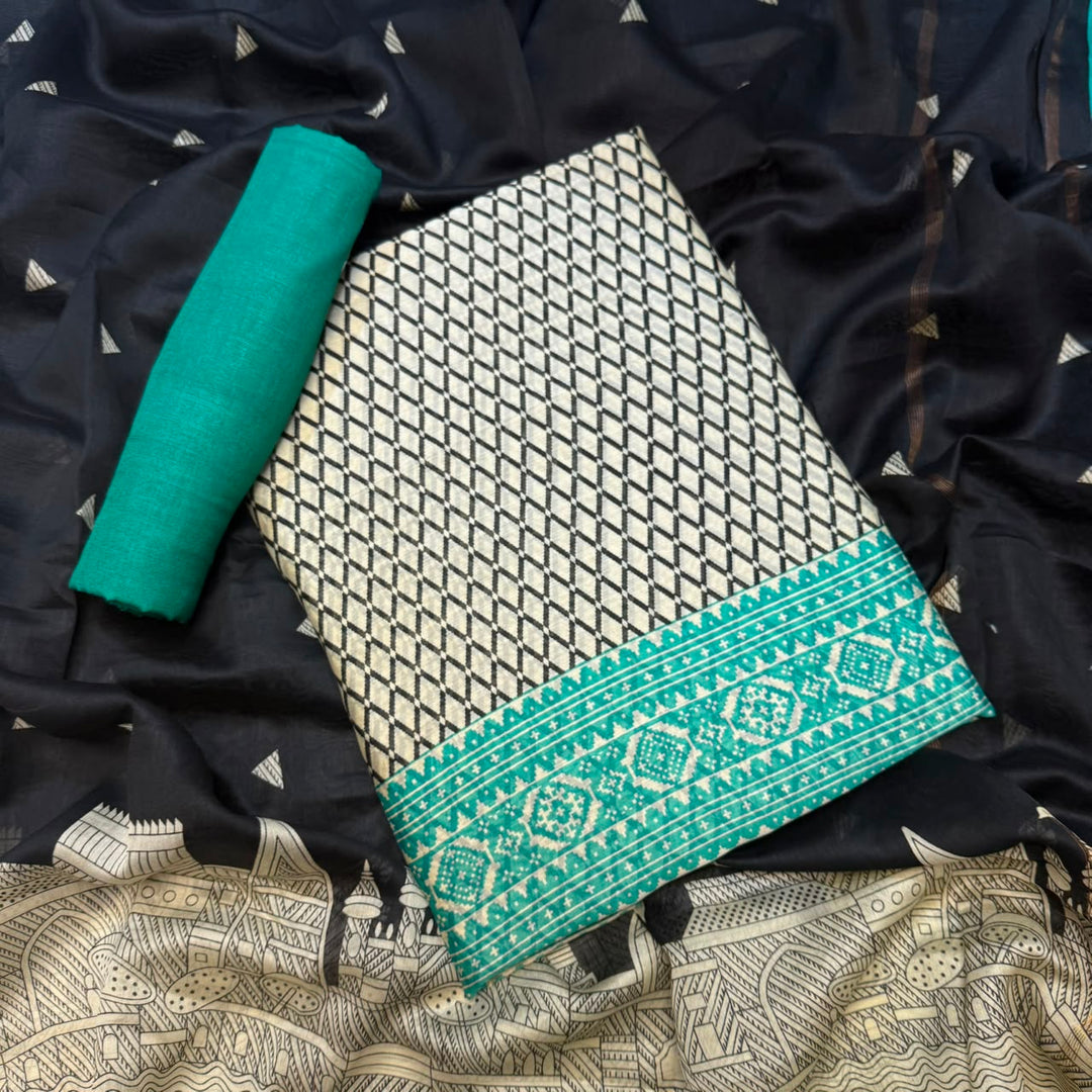 Premium Pure Silk Chanderi Printed Unstitched Suit Set - LV0445-5