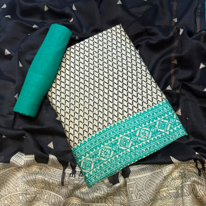 Premium Pure Silk Chanderi Printed Unstitched Suit Set - LV0445-5