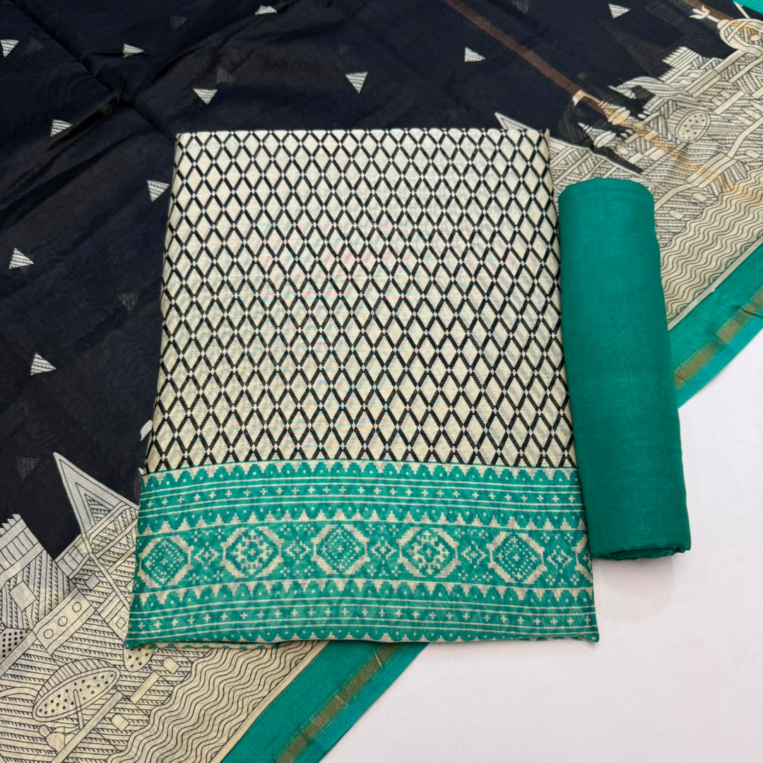Premium Pure Silk Chanderi Printed Unstitched Suit Set - LV0445-5