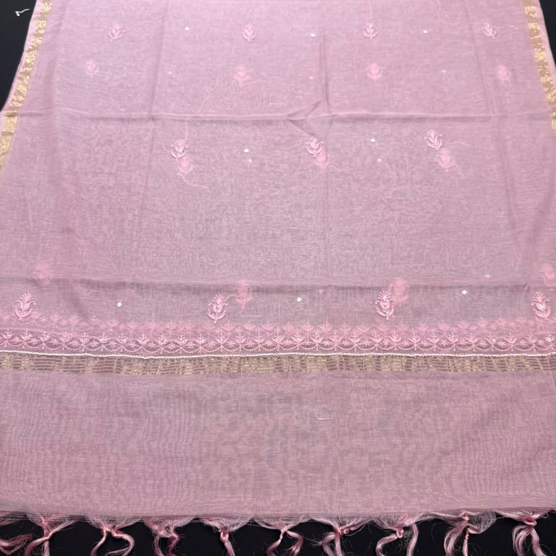 Pure Mal Chanderi Chikankari Pearl Work Unstitched Suit Set - KH0217-1