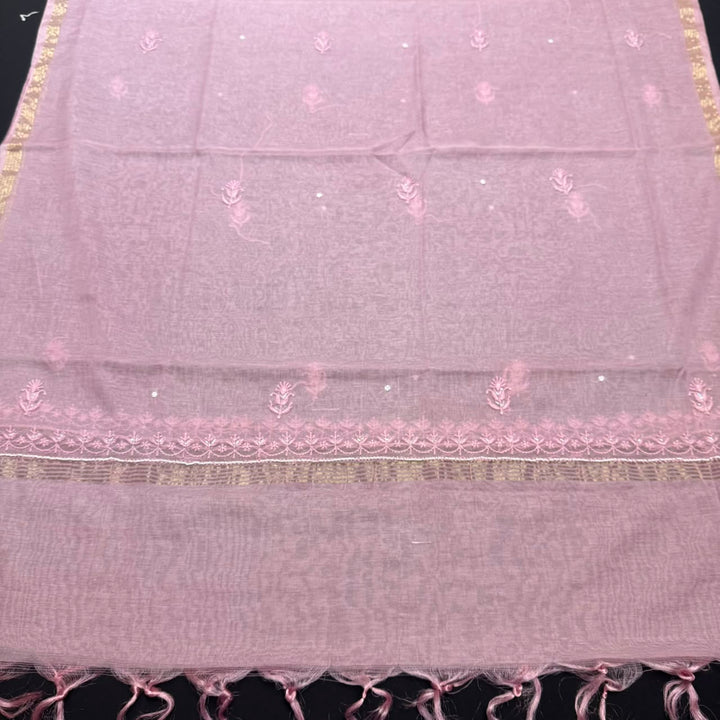 Pure Mal Chanderi Chikankari Pearl Work Unstitched Suit Set - KH0217-1