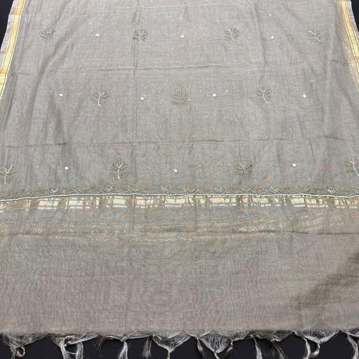 Pure Mal Chanderi Chikankari Pearl Work Unstitched Suit Set - KH0217-6