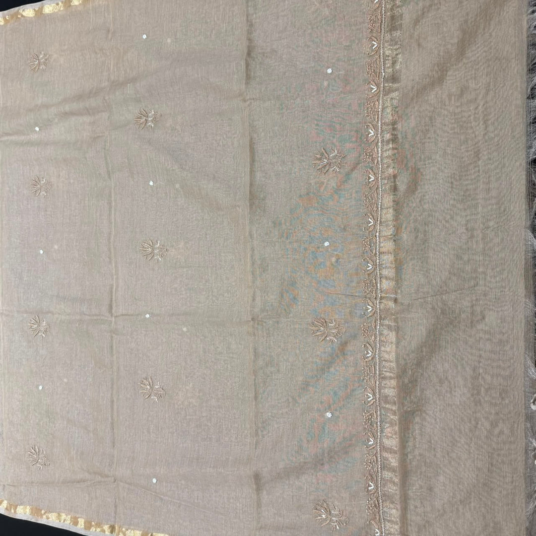 Pure Mal Chanderi Chikankari Pearl Work Unstitched Suit Set - KH0217-4