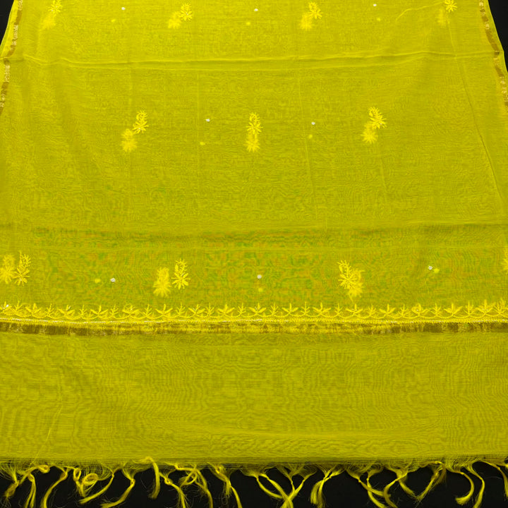 Pure Mal Chanderi Chikankari Pearl Work Unstitched Suit Set - KH0217-5