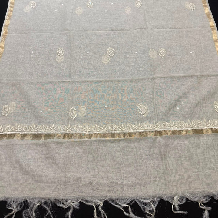 Pure Mal Chanderi Chikankari Pearl Work Unstitched Suit Set - KH0217-7