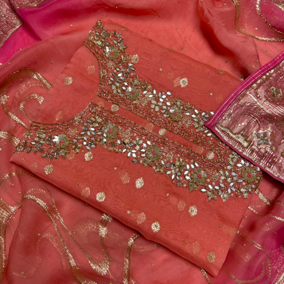 Premium Pure Silk Organza Unstitched Suit Set - RK2240 - 01