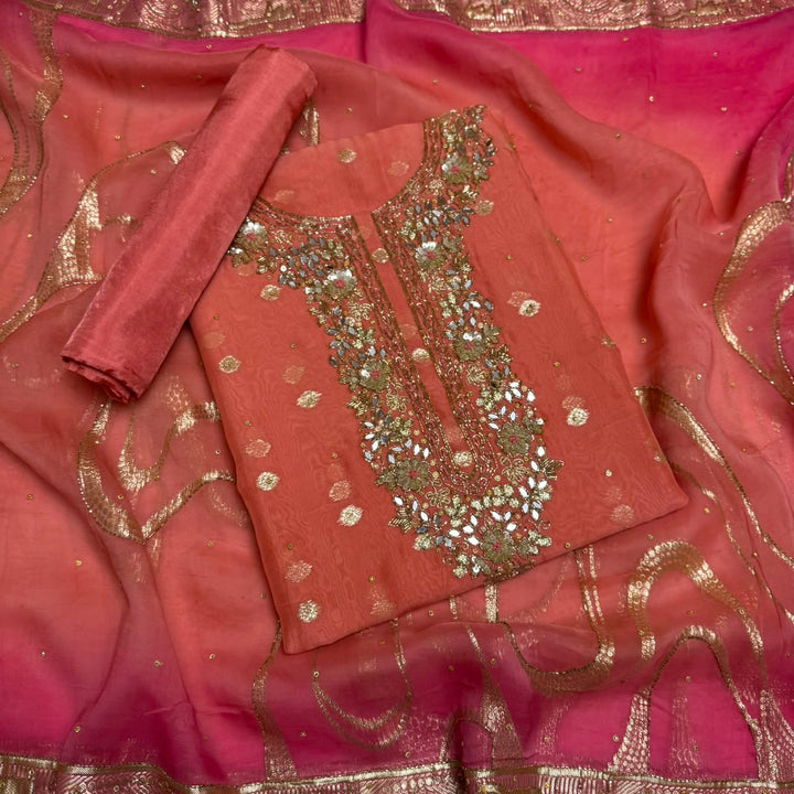 Premium Pure Silk Organza Unstitched Suit Set - RK2240 - 01