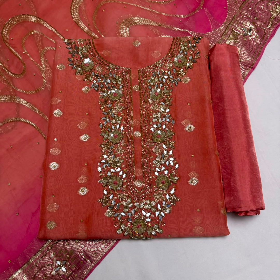 Premium Pure Silk Organza Unstitched Suit Set - RK2240 - 01