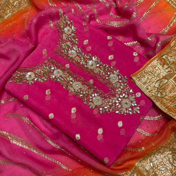Premium Pure Silk Organza Unstitched Suit Set - RK2240 - 03