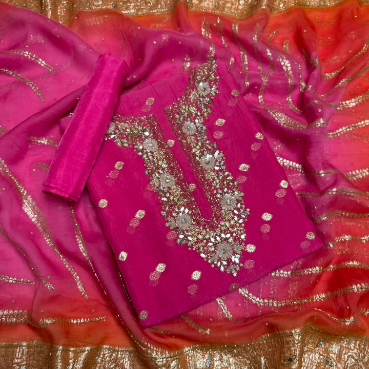 Premium Pure Silk Organza Unstitched Suit Set - RK2240 - 03