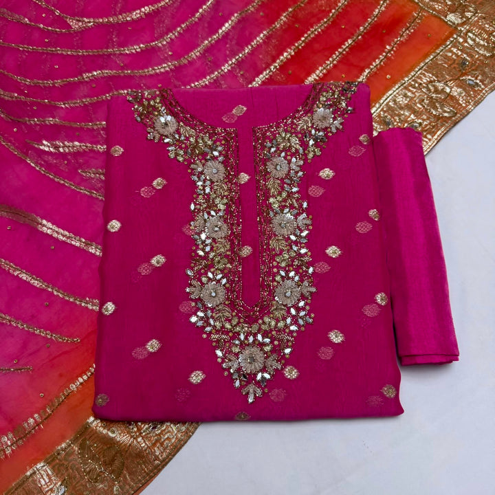 Premium Pure Silk Organza Unstitched Suit Set - RK2240 - 03