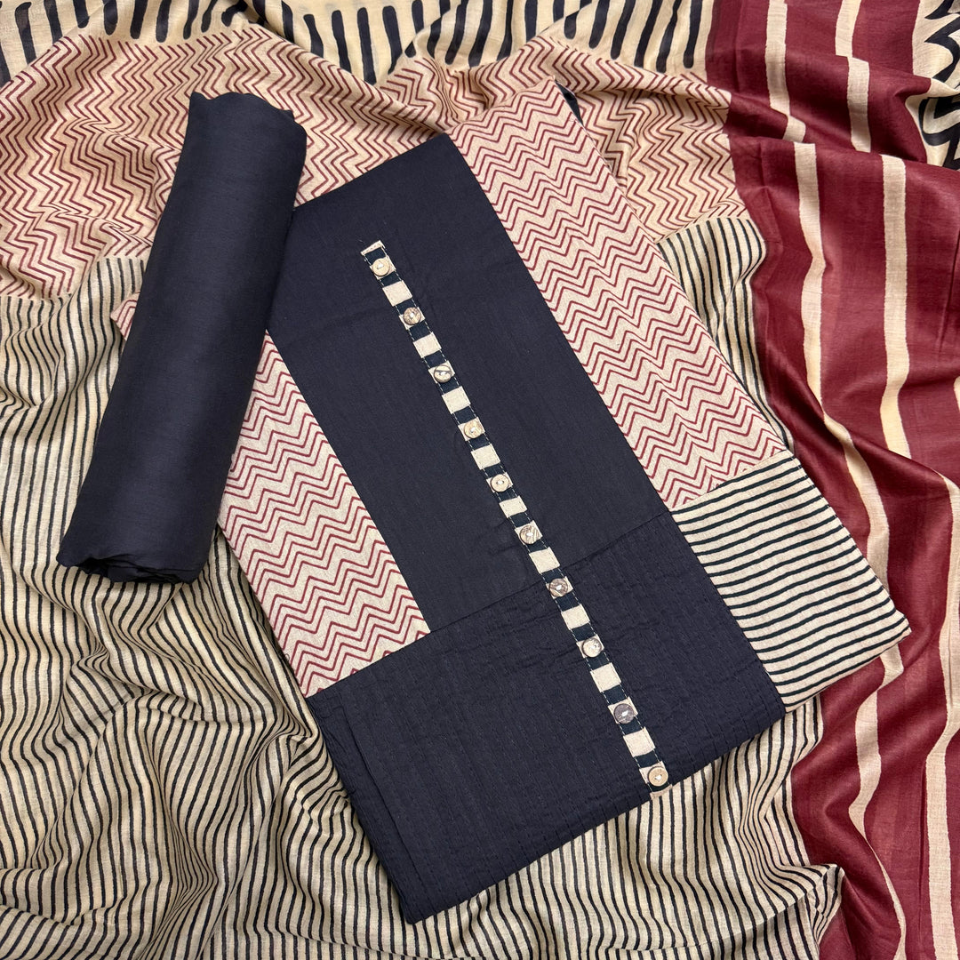 Elegance Cotton Pintex Unstiched Suit Set - NRK8451-1