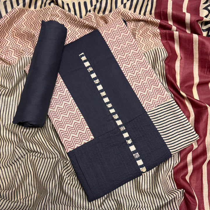 Elegance Cotton Pintex Unstiched Suit Set - NRK8451-1