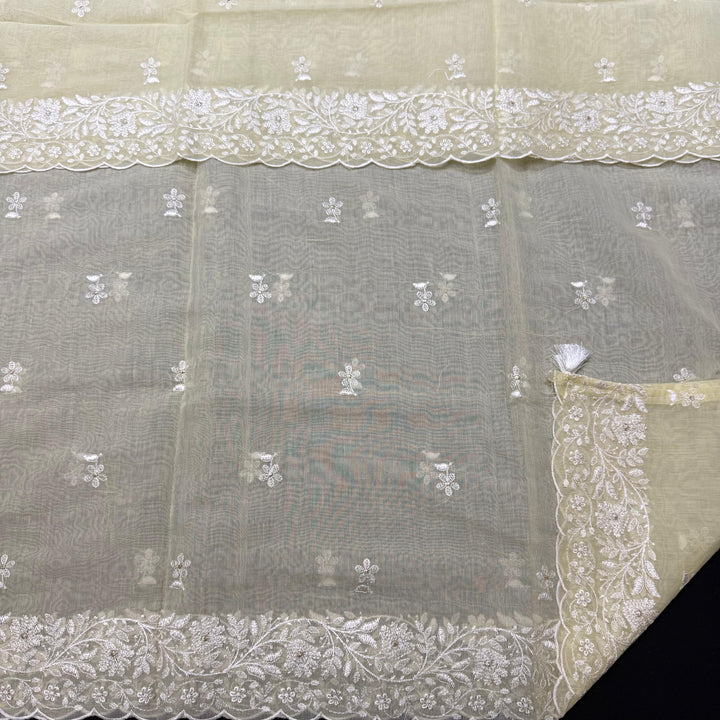 Premium Mul Chanderi Thread & Zari Work Unstiched Suit Set - LF1201-1A