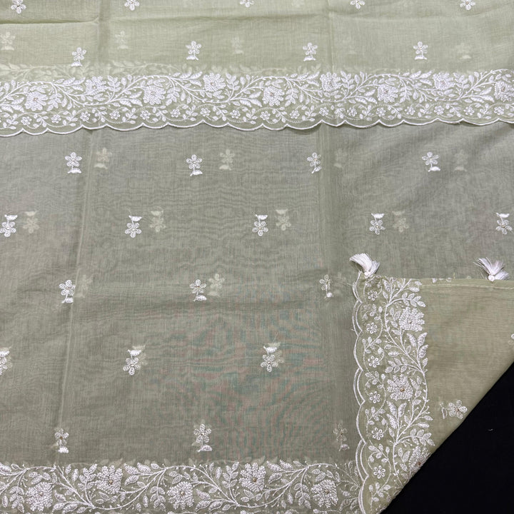 Premium Mul Chanderi Thread & Zari Work Unstiched Suit Set - LF1201-1B