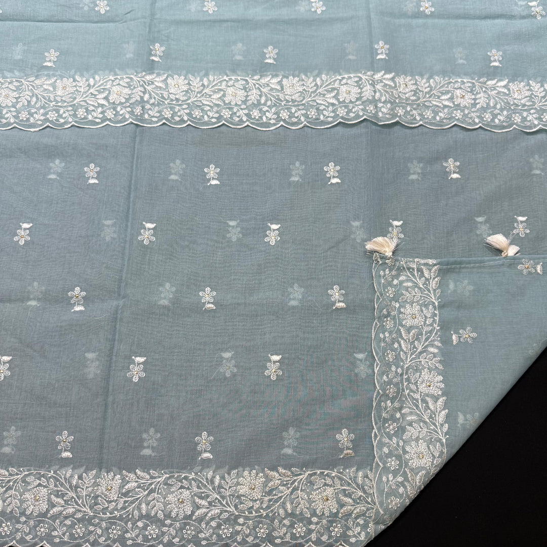 Premium Mul Chanderi Thread & Zari Work Unstiched Suit Set - LF1201-1E