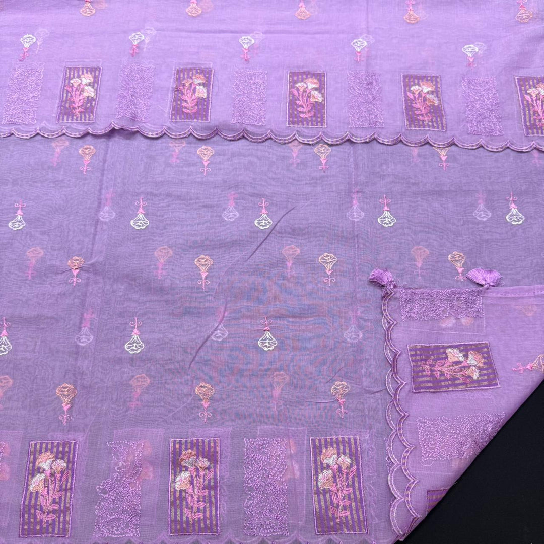 Luxury Mul Chanderi Thread Embroidered Unstitched Suit - LF1201-3