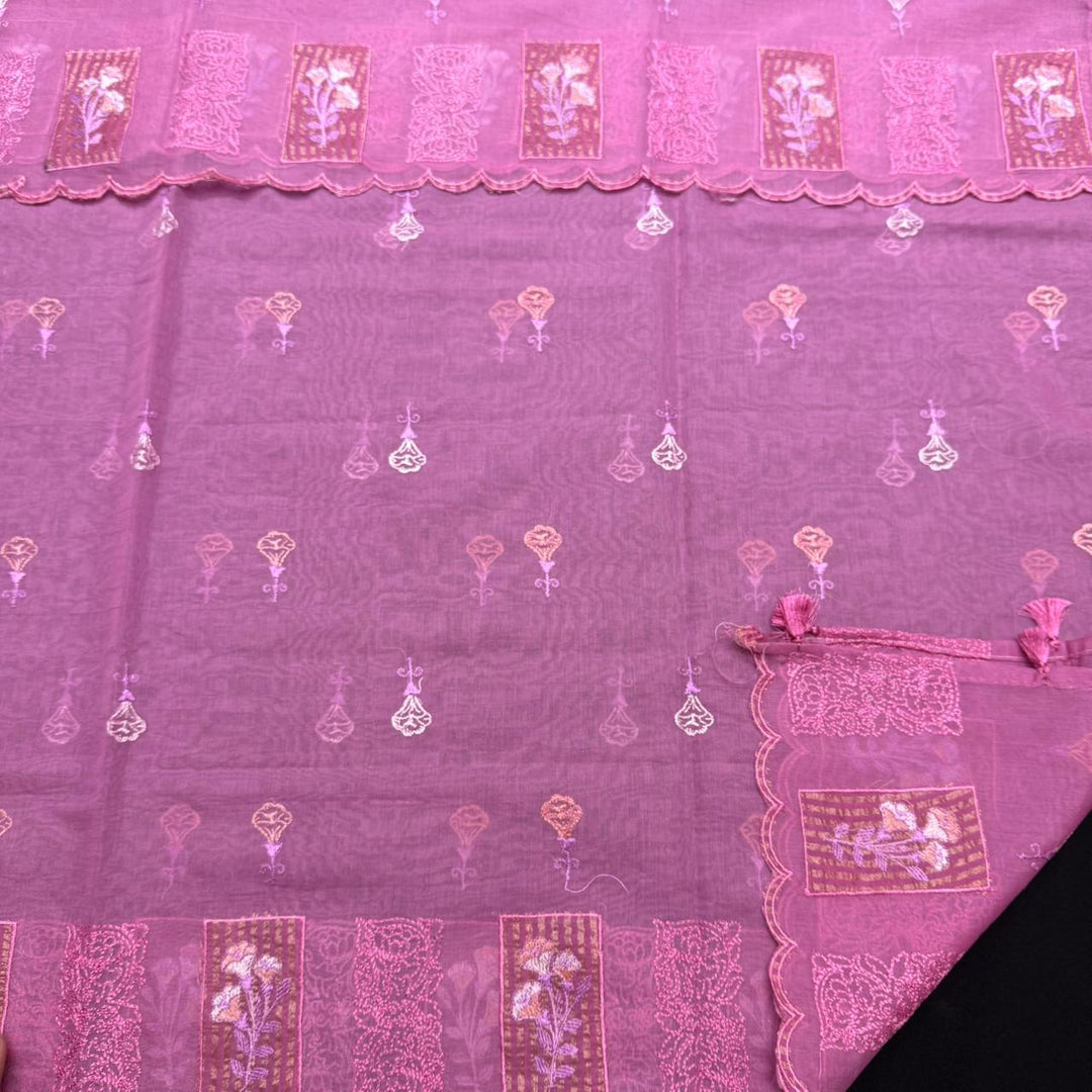 Luxury Mul Chanderi Thread Embroidered Unstitched Suit - LF1201-4