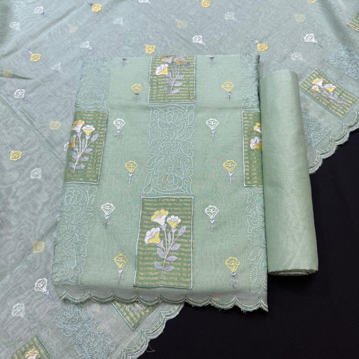 Luxury Mul Chanderi Thread Embroidered Unstitched Suit - LF1201-5