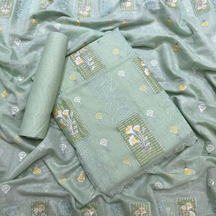 Luxury Mul Chanderi Thread Embroidered Unstitched Suit - LF1201-5
