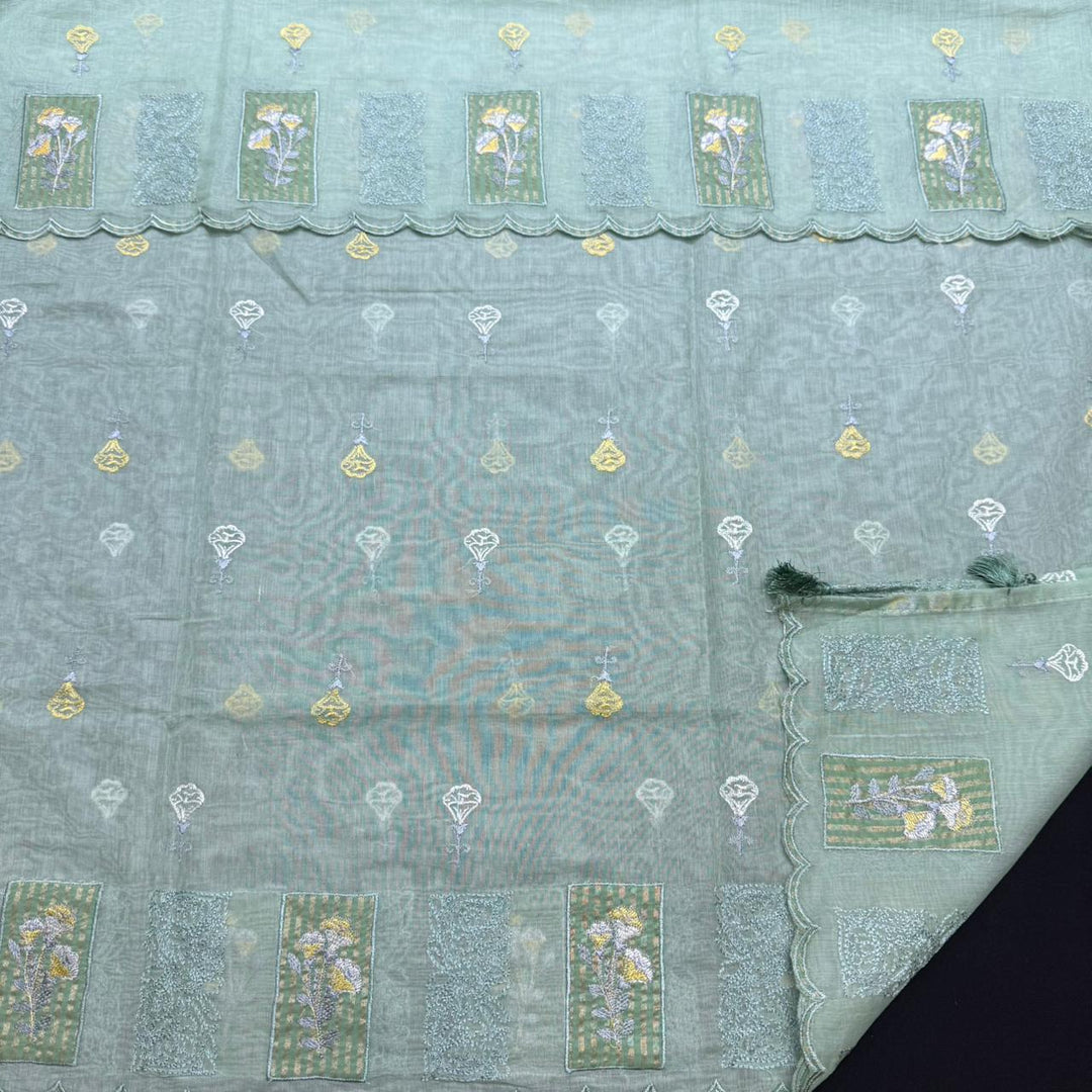 Luxury Mul Chanderi Thread Embroidered Unstitched Suit - LF1201-5