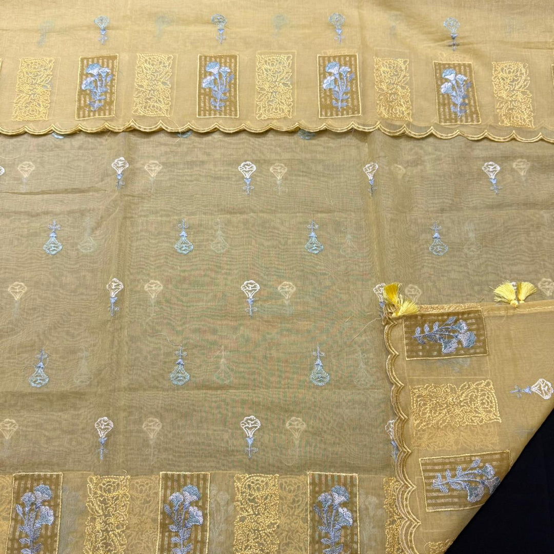 Luxury Mul Chanderi Thread Embroidered Unstitched Suit - LF1201-2
