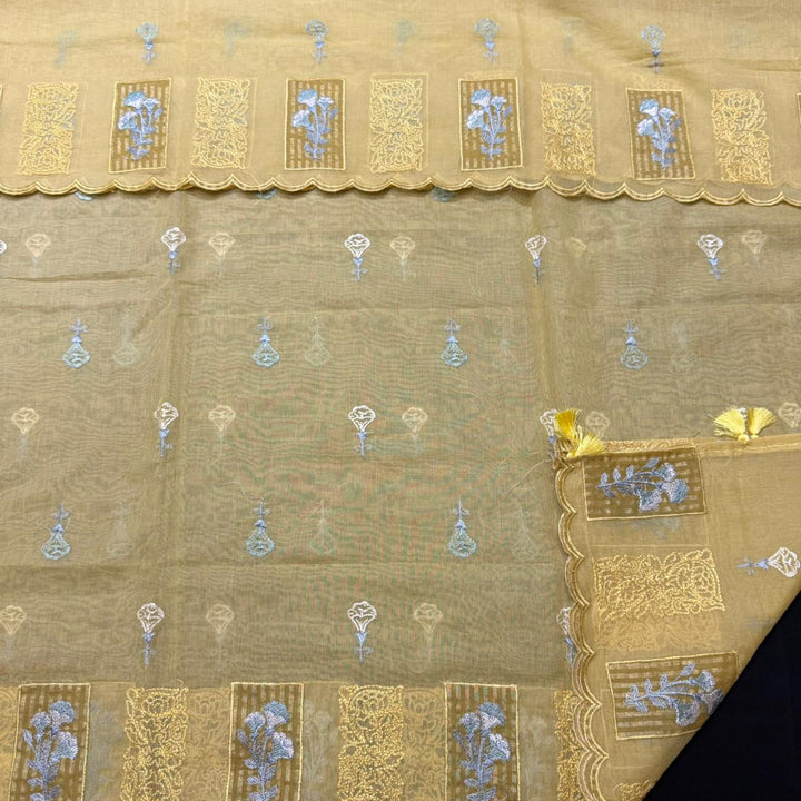 Luxury Mul Chanderi Thread Embroidered Unstitched Suit - LF1201-2