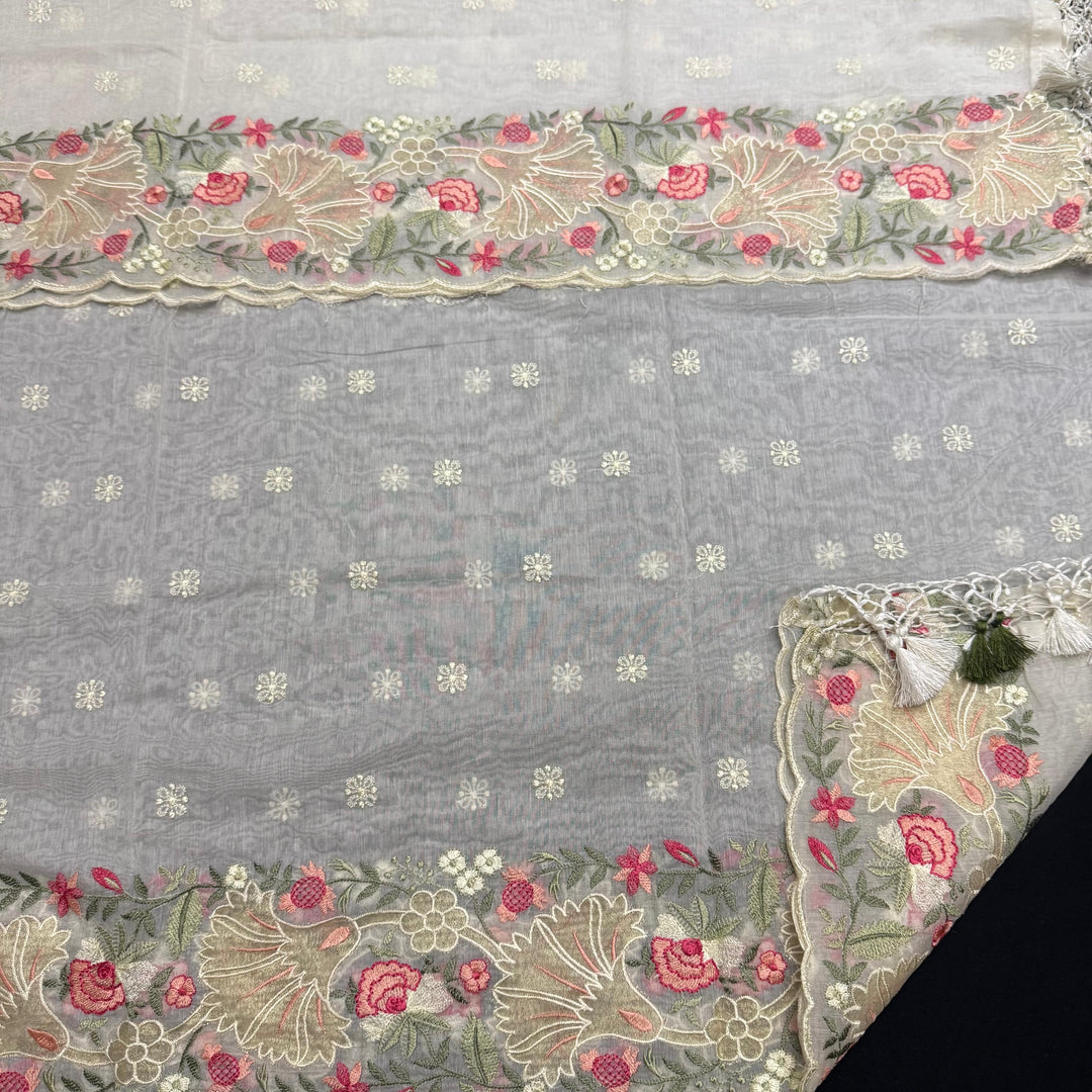 Premium Mul Chanderi Multicolour Embroidered Unstitched Suit Set - LF1301-1